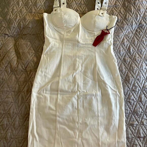 NEW Haute Monde White Spandex Sexy Dress Strap Buckle Accent Shoulders SZ L 8-10 - Picture 9 of 12